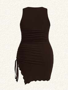 SHEIN EZwear Plus Size Brown Knit Sleeveless Dress Date Night Rave Summer Sexy - Chocolate Brown - View 2