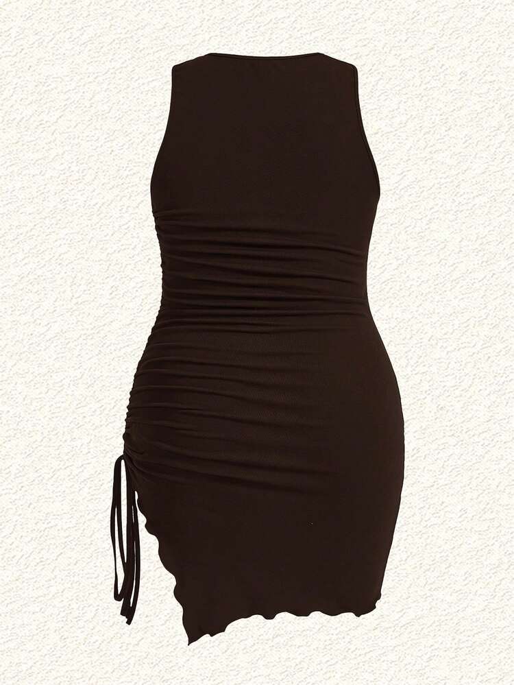SHEIN EZwear 大码巧克力棕色针织无袖连衣裙 - 巧克力棕 - 查看 2