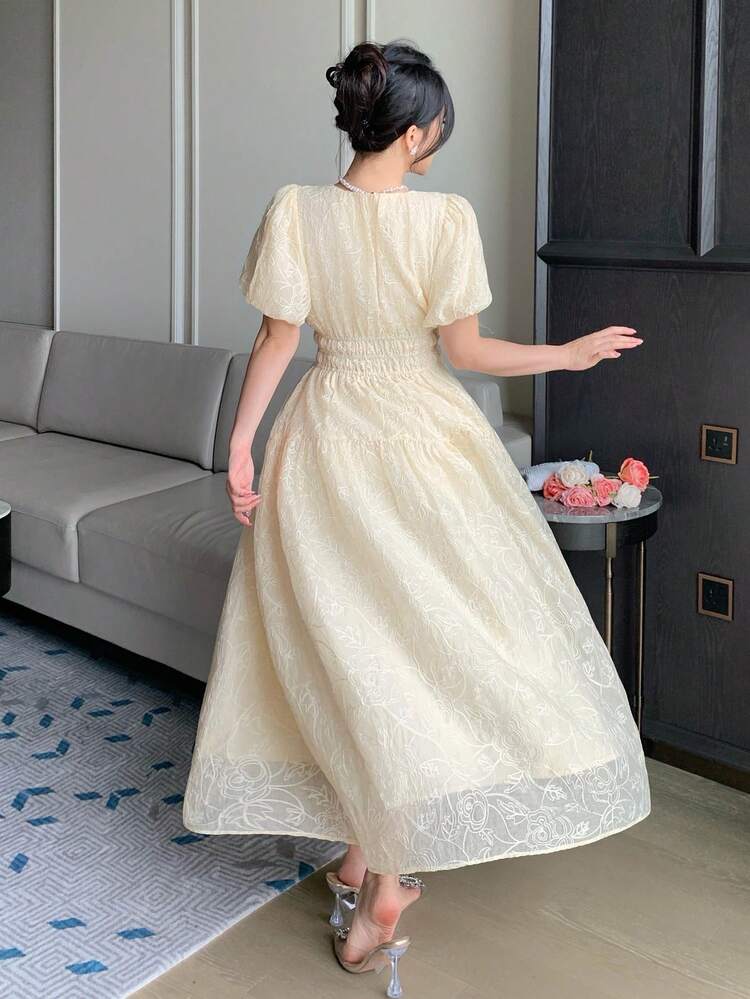 Women's Casual Elegant White Lace Waist Flared Dress, Spring & Summer
