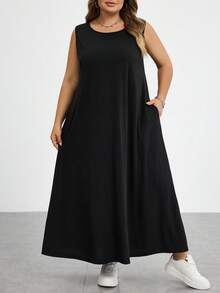 SHEIN CURVE+ 大码女式夏季连衣裙、女式夏季连衣裙、女式度假连衣裙、女式夏季连衣裙、毕业礼服、商务休闲女式连衣裙、女式办公连衣裙、毕业礼服、新款时尚休闲通勤装、条纹无袖带口袋连衣裙、长款连衣裙、A字连衣裙、黑白条纹连衣裙、休闲连衣裙/2026/新年 - 黑色 - 查看 4
