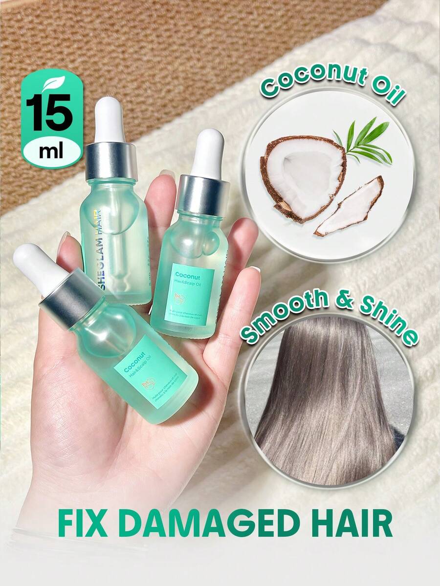 SHEGLAM HAIR زيت جوز الهند للشعر وفروة الرأس - 15 مل/0.5 أونصة سائلة، زيت تقوية الشعر، زيت أساسي للعناية بالشعر، مصل زيت جوز الهند المرطب، ينعم التقصف ويمنع تلف الشعر، يرطب خصلات الشعر ويغذي المغذيات الأساسية، غني بزيت جوز الهند وزيت بذور عباد الشمس وزيت الزيتون مناسب للشعر الجاف والهش. عيد ميلاد هدية عطلة لون القرنفل الاهتزاز ماكياج شاطئ مدرسة المهرجانات وَردَة بنت العناية بالشعر Y2K عيد الأم مستلزمات السفر الأساسية أجازة صيف أساسيات الرحلات البحرية عيديات هدايا توزيعات استشوار الشعر سيروم شعر استشوار ميكب هدايا مكياج - Coconut - مشاهدة 1
