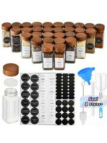 1/12/24pcs 4oz Square Rosewood Spice Jars With Glass Spice Containers And Lids, Suitable For Home Organization, Kitchen Storage And Food Supply, Spice Jars, Household Kitchen Utensils - Multicolor - View 1