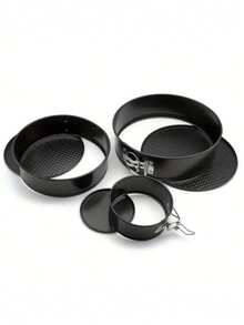 1pc / 3pcs, Lockable Bottom Spring Cake Mold, Loose Bottom Baking Cake Mold, Removable Non-Stick Baking Pan, Oven Accessories, Baking Tools, Kitchen Gadgets, Kitchen Accessories, Home Kitchen Supplies - Black - View 6