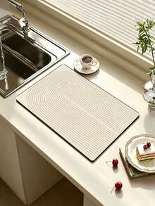 1Pc Geometric Patterned Silica Gel Drainage Mat, Kitchen Dish Drying Mat, Washable Bar Mat, Heat-Resistant Pad, Table Protector, Home Kitchen Dining Decor, Tableware Accessory - Beige - View 2