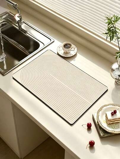 1Pc Geometric Patterned Silica Gel Drainage Mat, Kitchen Dish Drying Mat, Washable Bar Mat, Heat-Resistant Pad, Table Protector, Home Kitchen Dining Decor, Tableware Accessory