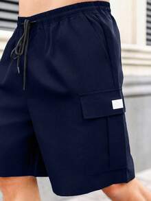 Manfinity Homme Men's Plus Size Loose Casual Cargo Shorts, Holiday - Navy Blue - View 5