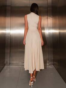 Bris Aura Women Elegant Pleated Tight-Fitting A-Line Dress,Summer Dresses For Women,Tea Party Dress - Apricot - View 3