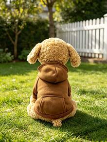 1件街头风连帽宠物服装，小型犬服装，春/秋/冬季新款加厚设计，适合宠物狗、猫、法国斗牛犬、贵宾犬。 - 棕色 - 查看 5