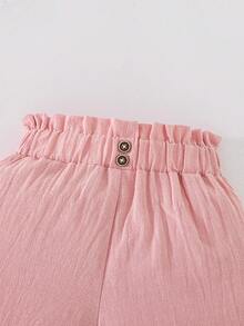 SHEIN Elladie kids 女童四件套纯色纽扣装饰休闲短裤套装，适合夏季休闲、日常和户外穿着 - 彩色 - 查看 3