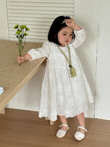 Dazy Kids Baby Girls' Round Neck Short Sleeve Casual Dress, Spring/Summer, Korean Style Sun Dresses For Girl Toddler - White - View 6