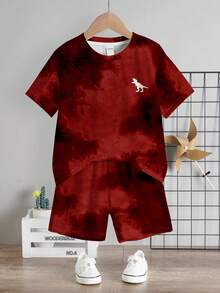 Bộ áo thun ngắn tay cổ tròn in họa tiết tie-dye cho bé trai và quần short. - Nhiều màu - Xem 3