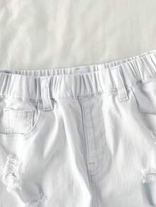 SHEIN 2Pcs Tween Boy Fashion Casual Y2k Vintage Cool Street Basic Simple Street Style White And Black Ripped Denim Shorts 2-Pieces Set For Kids Clothes Daily-Wear And Kids Spring To Summer Rave Festival And Streetwear Clothes - Multicolor - View 6