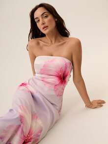 Willow Rêve Women's Pink Floral Bandeau Maxi Dress, Boho Style, Romantic Holiday Vibe, Suitable For Party, Prom, Valentine's Day - Mauve Purple - View 6