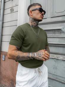 Artur Kramer Men's Casual Solid Color Short Sleeve Pullover Knit Top, Spring/Summer - Army Green - View 6