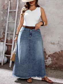 EMERY ROSE EMERY ROSE Plus Size Women Pocketed Button Casual Versatile Daily Wear Denim Skirt - Dark Wash - View 5