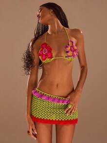 Opulessa Bộ đồ 2 mảnh gợi cảm gồm áo croptop cổ yếm và chân váy ngắn đan móc. - Nhiều màu - Xem 5