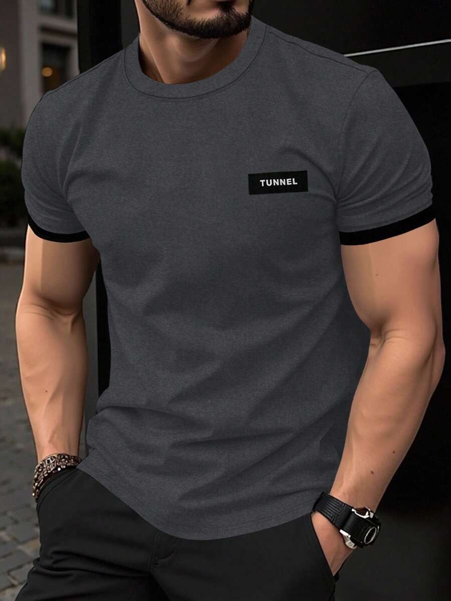 Manfinity Homme 男士纯色简约休闲圆领短袖T恤 - 彩色 - 查看 1
