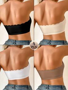 SHEIN Set de 4 sujetadores de mujer con cierre delantero, con volantes y acolchados, de estilo push-up y de colores variados - Multicolor - Ver 4