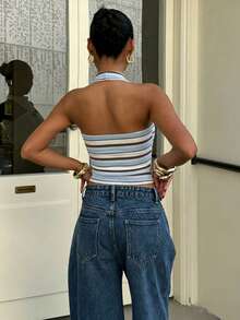 Muchica Áo croptop nữ kiểu dáng thường ngày, hở lưng, ôm sát, thích hợp cho mùa hè. - Nhiều màu - Xem 2