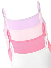 4pcs/Set Girls' Cotton Solid Color Camisole Undershirts, White, Pink, Light Purple, Burgundy, Simple & Versatile For All Seasons - Multicolor - View 3