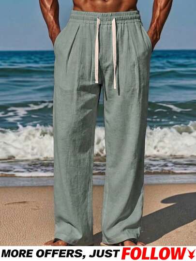 VIVINTIMO Men's Casual Solid Color Slant Pocket Drawstring Waist Pants, Holiday