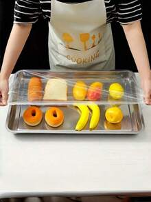 SHEIN 10/50/100pcs Transparent Plastic Food Tray Covers: Suitable For Trays Smaller Than 70cm/27.6in In A+B Size - Multicolor - View 8