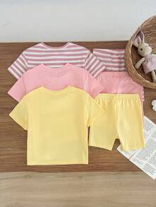 Cozy Pixies Bộ 3 món đồ dệt kim mềm mại mùa hè cho bé gái, màu hồng, màu mơ, màu tím, thời trang thường ngày, thích hợp cho kỳ nghỉ, cắm trại, chụp ảnh, anh chị em và bố mẹ mặc cùng nhau. - Nhiều màu - Xem 2