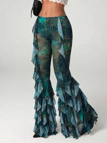 SHEIN ICON Women's Paisley Print Retro Flare Pants - Multicolor - View 7
