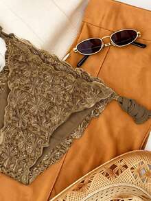 Elavelle Women's Jacquard Fabric Side Tie Bikini Bottom, Spring/Summer - Apricot - View 5