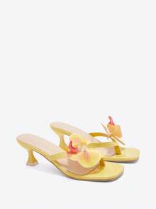 Eladyva Sandalias de chanclas con puntera cuadrada y estampado floral para mujer talla grande, Moda Verano Casual Playa, Nuevos Modelos 2025 - Amarillo - Ver 6