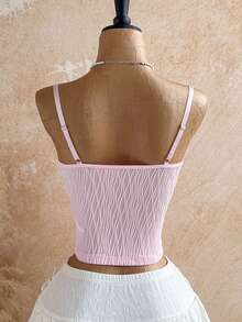Soleia Plus Size Women's Baby Pink Elegant Sexy Summer Holiday Molded Cup Shell Bra Pearl Strap Camisole Top,Supportive Gathered Vacation Boho Style Vacation - Baby Pink - View 2