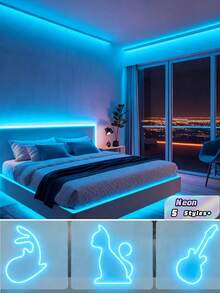 1M/2m/3 Meters/4m/5m LED Touch Sensitive Neon Decorative Light Strip, USB Dimmable Flexible Ambient Lighting For Home Decor, Live Streaming Lighting, Makeup Mirror & Bathroom Mirror Lighting - الجليد الأزرق - مشاهدة 2