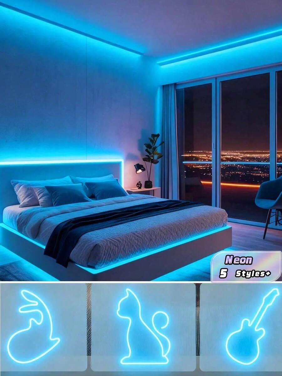 1M/2m/3 Meters/4m/5m LED Touch Sensitive Neon Decorative Light Strip, USB Dimmable Flexible Ambient Lighting For Home Decor, Live Streaming Lighting, Makeup Mirror & Bathroom Mirror Lighting