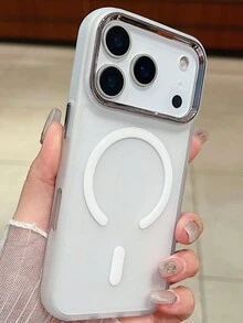 1PC Electroplated Camera Skin Feel Matte Phone Case Compatible With IPhone 17 Pro Max Magnetic Wireless Charge PC Cover - White - View 5