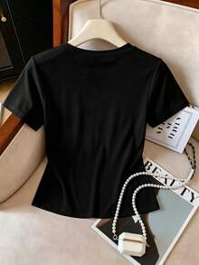 GlowEve Women's New Summer Lightweight Fabric Breathable Lace Splicing 2 In 1 T-Shirt,Casual - Black - View 2