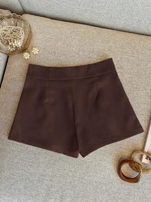 INAWLY Quần short túi đơn sắc thường ngày cho nữ, đa năng - màu nâu - Xem 2