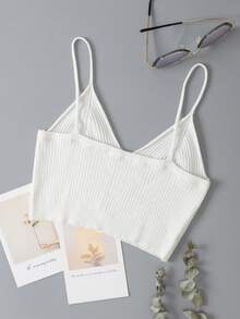 INAWLY Solid Crop Knit Cami Top - White - View 2