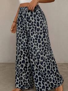 SHEIN VCAY Plus Size Casual Loose Leopard Print Pants - Grey - View 3