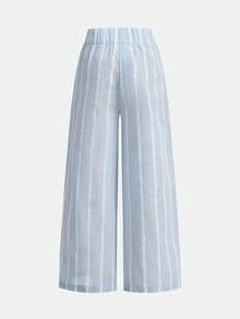 SHEIN Young Girl Casual Plaid Criss-Cross Top And Long Pants Set, Suitable For Daily Wear And Vacation - Blue - View 6