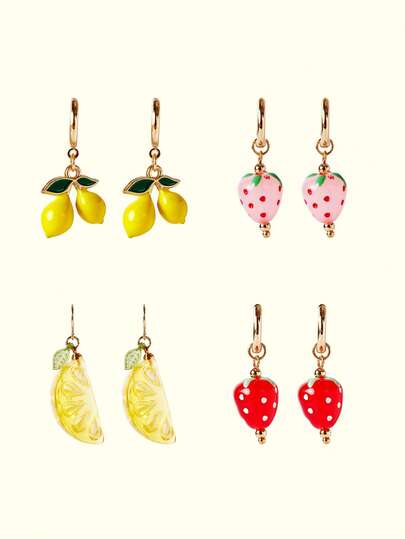 Popjeli 1 Pair Of Summer Beach Vacation Fruit Orange Strawberry Lemon Cute Lady Earrings,Y2K/Cute/Colorful/Chic,DIY,PINK,Summer/Beach/Prom/Part/Vacation/Travel,For Mom/Women/Girl/Mother,Heart,Floral
