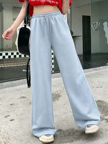 DAZY Pantalones con diseño de cordón y bordado de letras para mujer - Azul - Ver 2