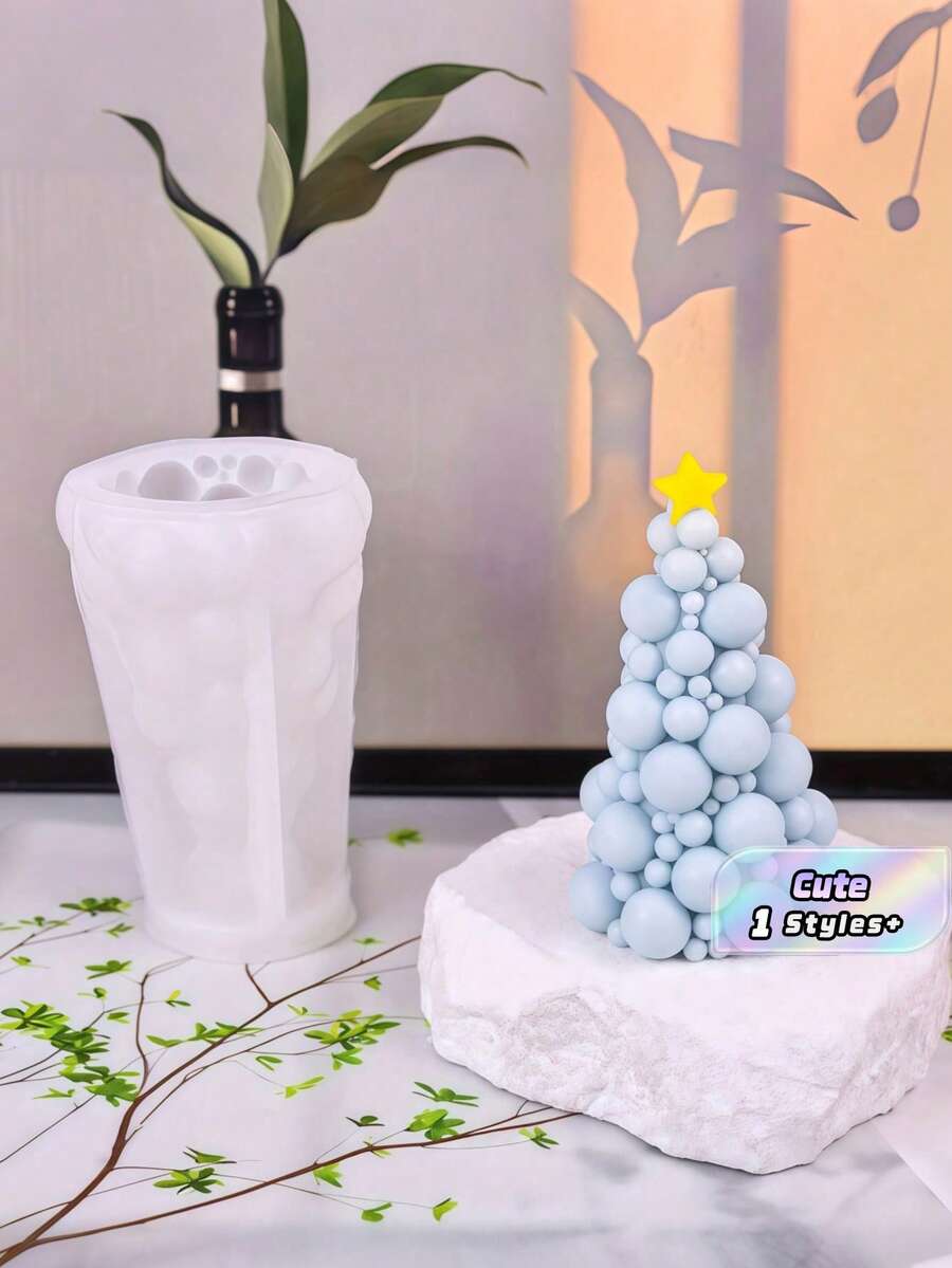 1 件泡泡圣诞树模具,创意工艺礼物,圣诞节 DIY 蜡烛装饰硅胶模具 - 白色 - 查看 1
