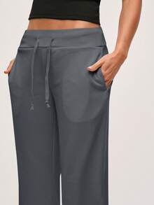 SHEIN BASICS 女款休閒素色針織低腰寬腿運動長褲 夏季女裝套裝 - 深灰色 - 查看 5