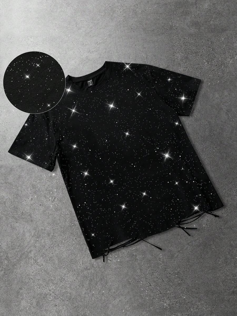 ROMWE MEN Herr T-shirts - Svart - Visa 1