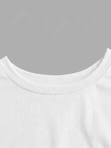 SHEIN Tween女孩新款時尚優雅純色休閒百搭抽褶腰部T恤 - 白色 - 查看 6