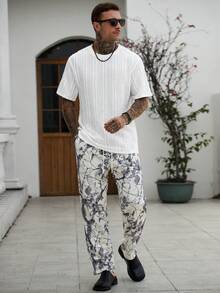 Manfinity CasualCool Áo thun nam tay ngắn màu trơn, chất liệu vải có họa tiết, thích hợp cho kỳ nghỉ hè và đi làm. - trắng - Xem 5