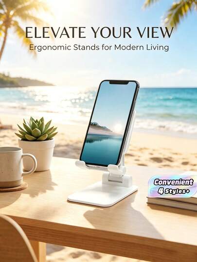 SHEIN 1pc Folding Stand For Mobile Phone And Tablet Adjustable Phone Stand For Desk, Angle Height Adjustable Phone Stand For Desk, Case Friendly Phone Holder For Desk (White.Black.Pink)