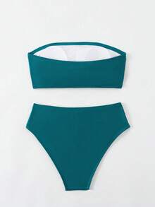 Swim Vcay 女士泳衣 女士夏季沙滩撞色抹胸性感比基尼套装 - 彩色 - 查看 4