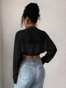 Rafferiza Áo khoác cardigan dài tay màu trơn dành cho nữ, kiểu dáng thường ngày. - màu đen - Xem 2