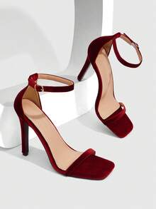 CUCCOO SZL Women's Square Toe Stiletto Heels Sexy Fashion Strap Burgundy High Heel Sandals, Bad Girl Nighttime Street Style Outfit, Sexy Date Party Summer Wear For Christmas Spring Shoes Prom Heels Summer Shoes - Burgundy - View 2